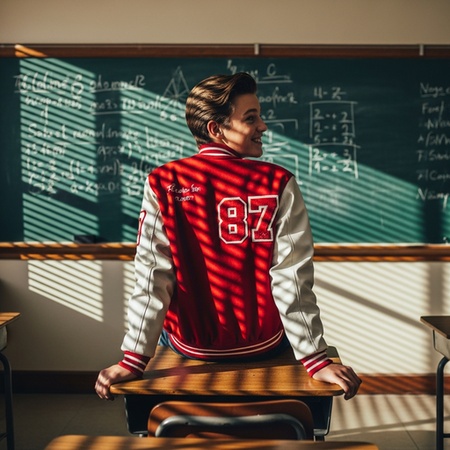 80s schoolboy in letterman