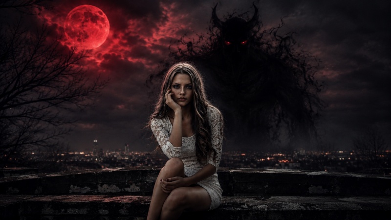Blood Moon Shadow Demon Prompt for girl