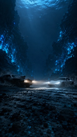 car underwater prompt car chase cinematic scene wallpaper