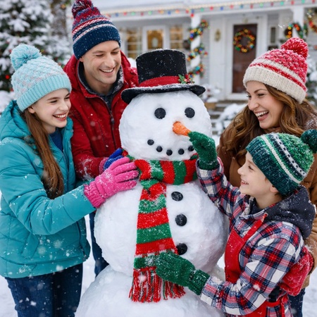 christmas family photo building the perfect snowman