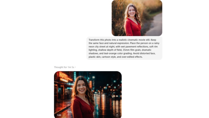 chatgpt cinematic photo editing prompts example