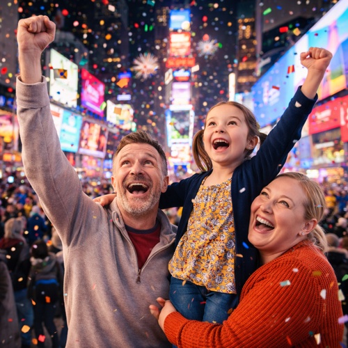 times square new year family
