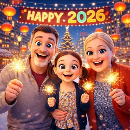 pixar style new year family
