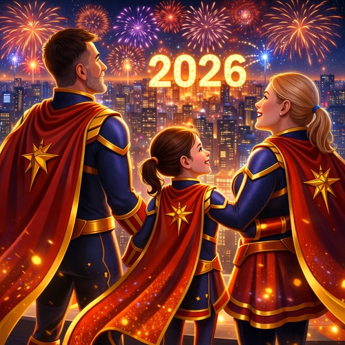 superhero new year family