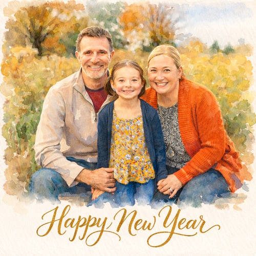 watercolor new year family