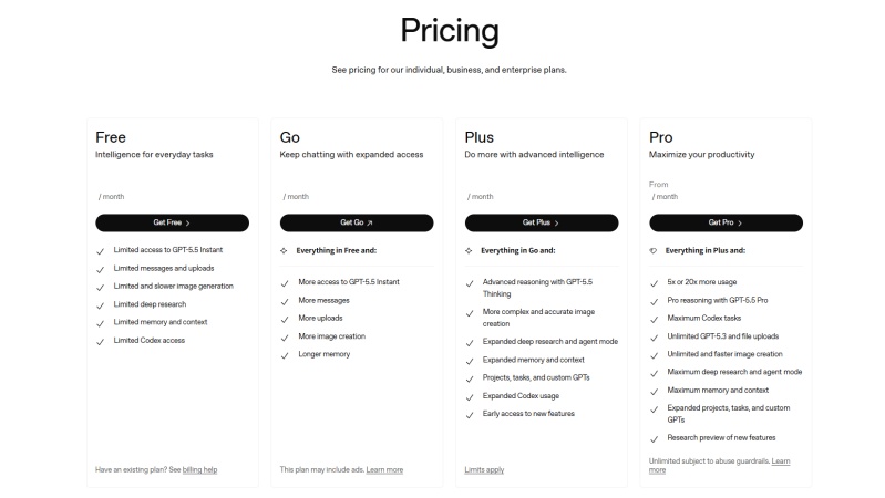 chatgpt pricing plans
