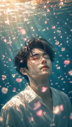 chatgpt underwater photo prompt boy cherry blossom wallpaper