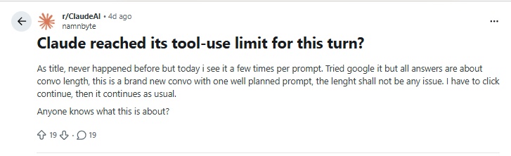 claude reached its tool use limit for this turn reddit