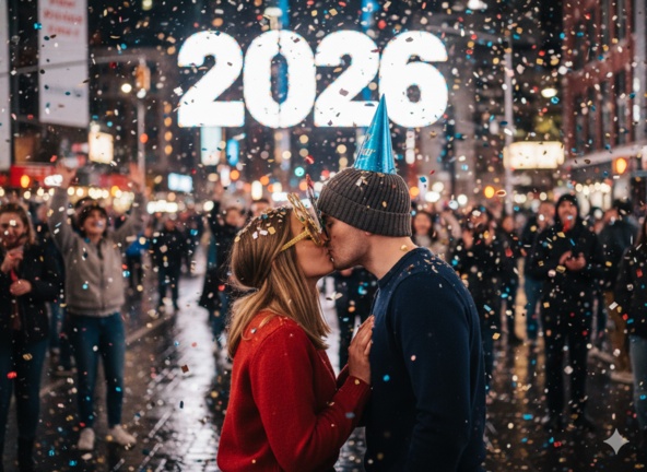 Confetti falling during kiss