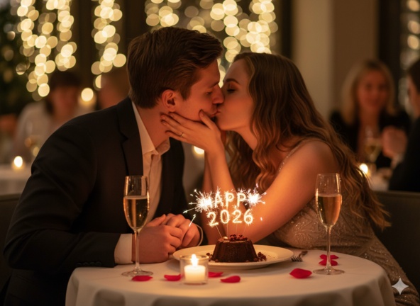 Couple kissing at restaurant