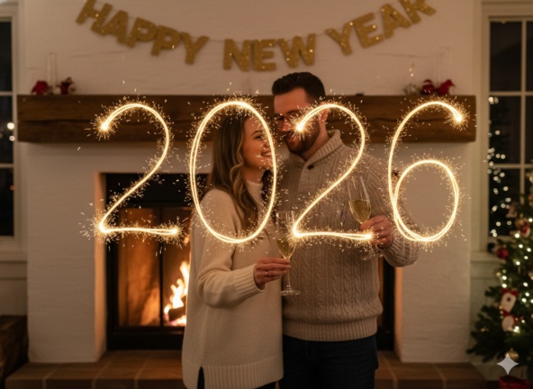 Cozy couple with sparkler