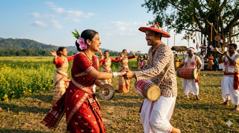 cute bihu couple dancing together