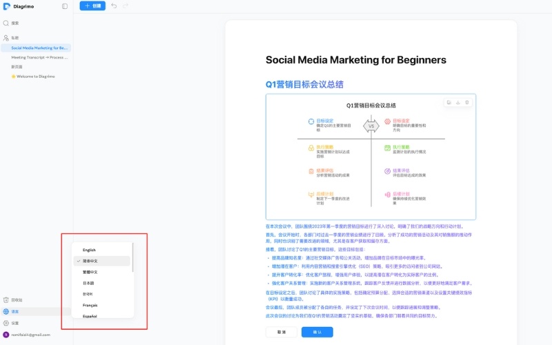 diagrimo multilingual support