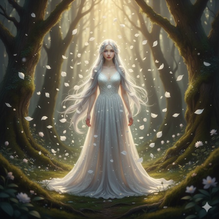 dreamy girl with floating rose petals