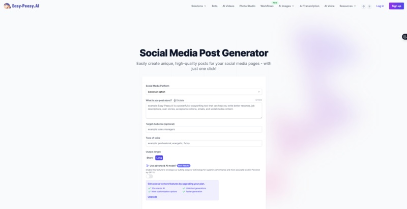 easy-peasy ai social media post generator