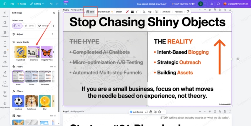 edit the text and design