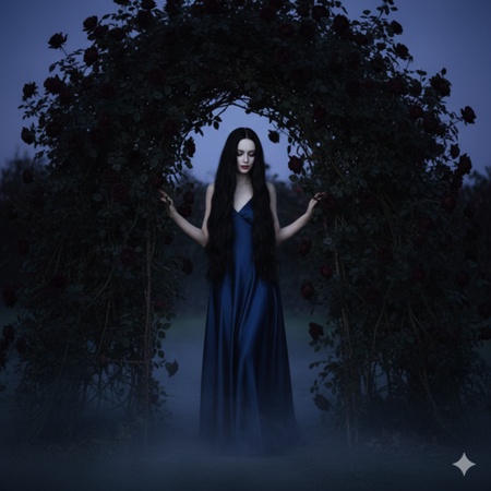 fantasy girl emerging from roses