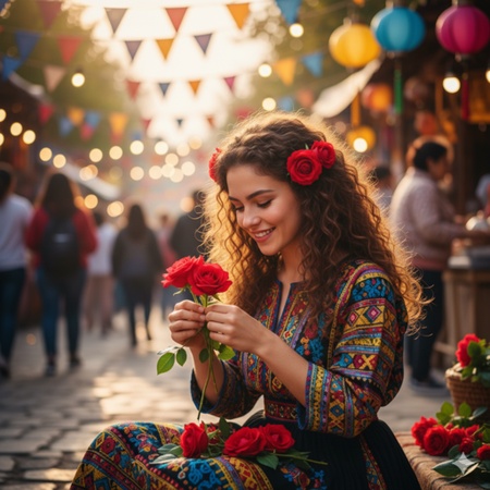 festival girl weaving roses