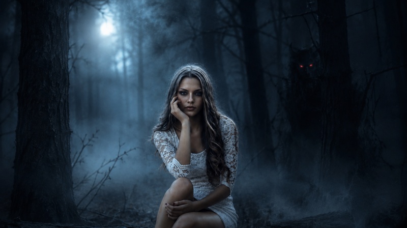 Fog Forest Devil Eyes Prompt for girl