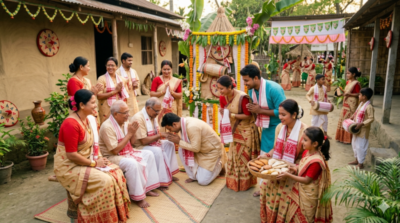 Full Family Bihu Celebration in Courtyard