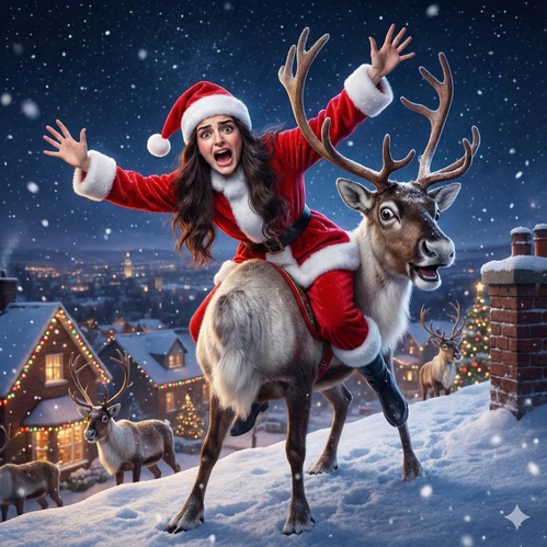 reindeer funny christmas scene