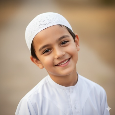 smiling islamic boy portrait in modest clothing