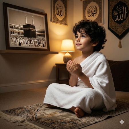 islamic boy dreaming about hajj pilgrimage
