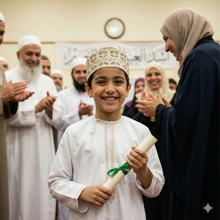 islamic boy celebrating quran graduation ceremony