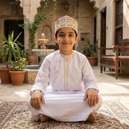 joyful islamic boy in a traditional daily life moment