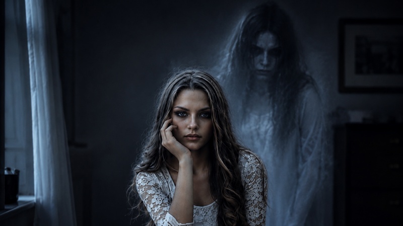 Ghost Behind Me AI Prompt for girl