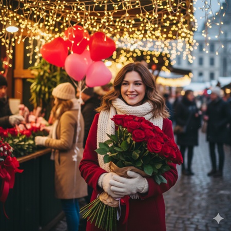 girl at valentines rose market