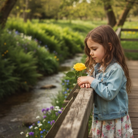 girl on bridge with roses