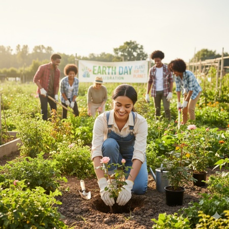 girl planting roses event