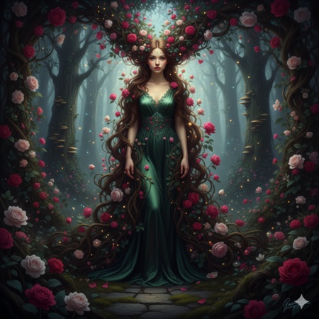 girl with rose vines in hair