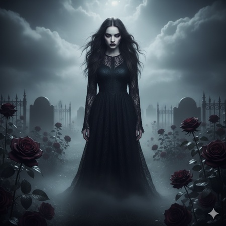 goth girl with black roses