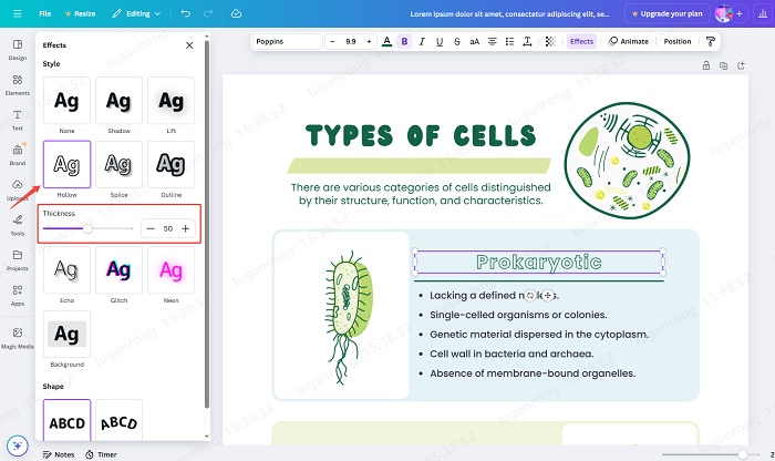 hollow text operation