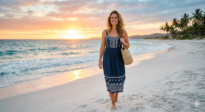 Image-to-Image Beach Selfie for Girls