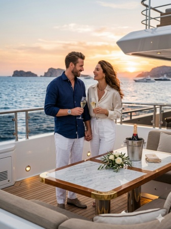 Mediterranean Sunset Yacht Couple Portrait