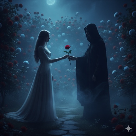 mysterious girl with shadow and roses