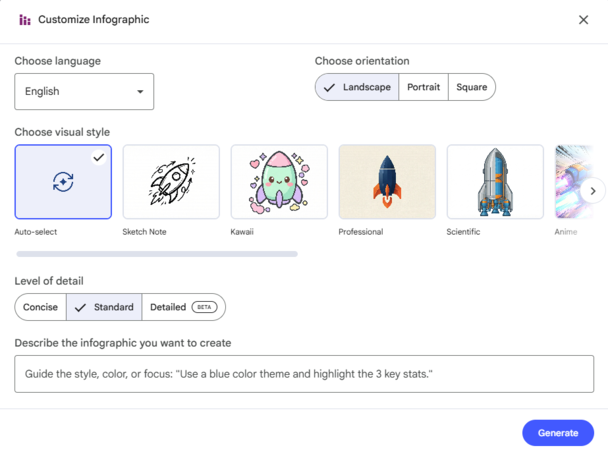 notebooklm infographic customization
