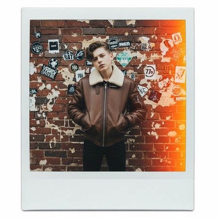 Polaroid retro boy on wall