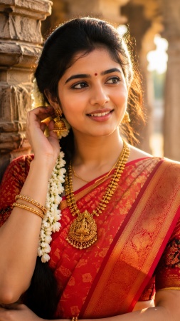 Red Kanjivaram Temple Look