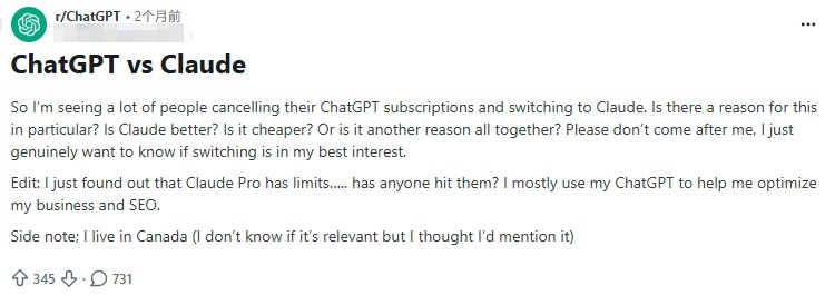 reddit discussion about claude vs chatgpt