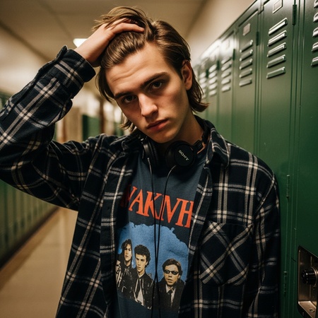 Retro boy by lockers