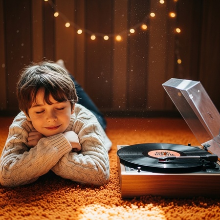 Retro boy with vinyl