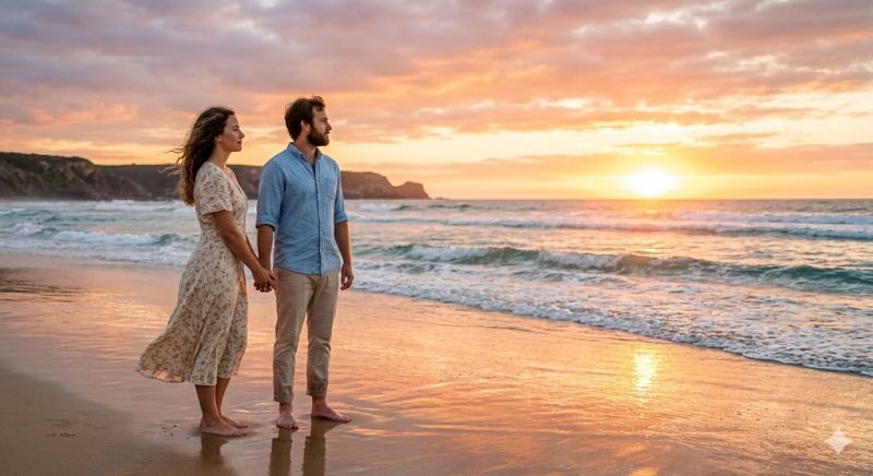 Romantic Sunset Beach Photo for Couples