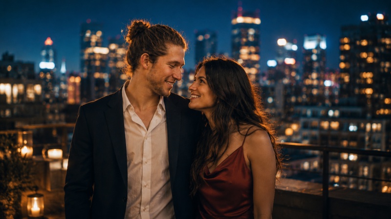 Rooftop City Lights Couple Prompt