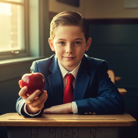 Schoolboy with apple