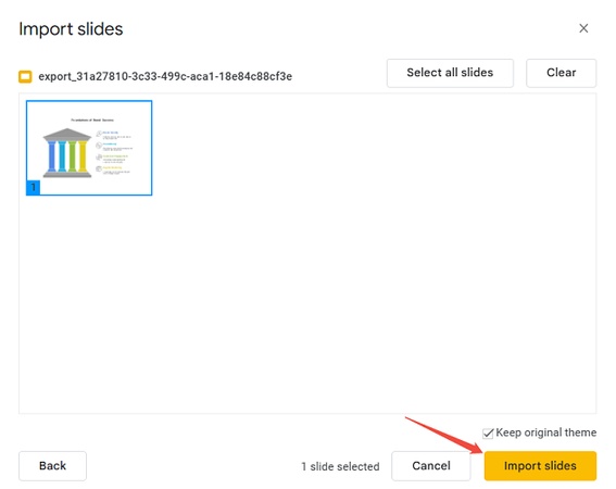 select slides to import