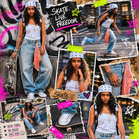 Skater Girl Street Collage Prompt